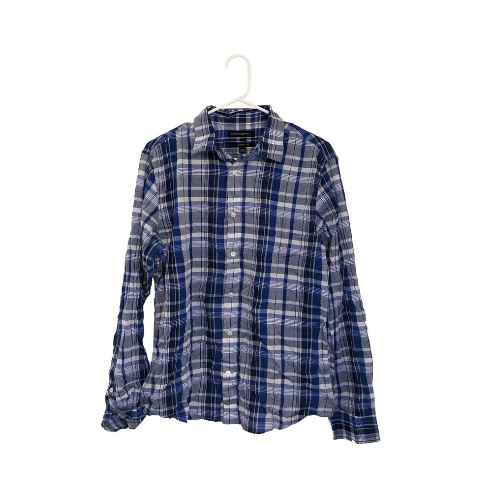 Banana Republic NEW Men's Shirt Blue Plaid Size M Untucked Slim Long Sleeve
